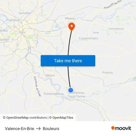Valence-En-Brie to Bouleurs map