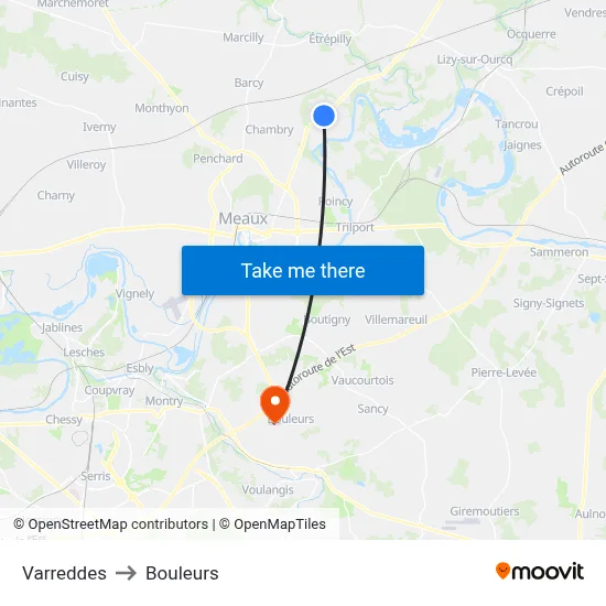 Varreddes to Bouleurs map