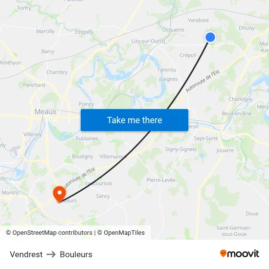 Vendrest to Bouleurs map