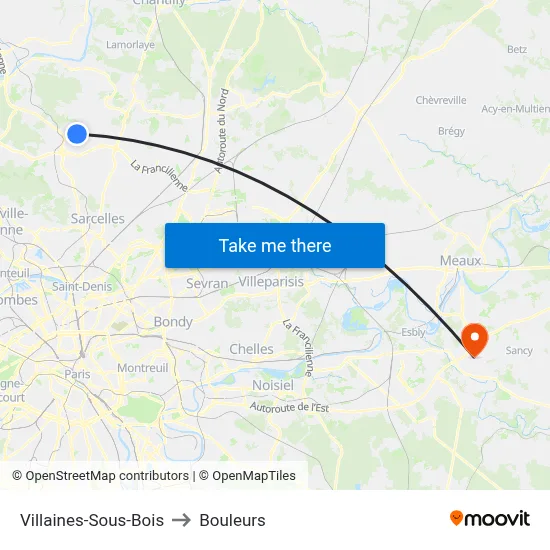 Villaines-Sous-Bois to Bouleurs map