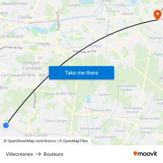 Villecresnes to Bouleurs map