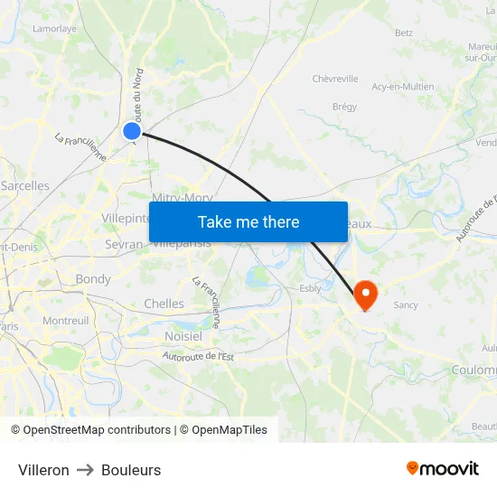 Villeron to Bouleurs map