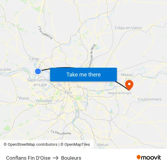 Conflans Fin D'Oise to Bouleurs map