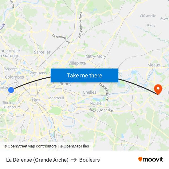 La Défense (Grande Arche) to Bouleurs map