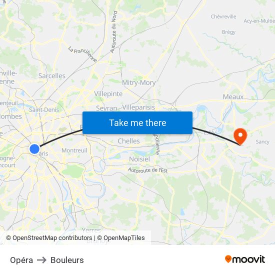 Opéra to Bouleurs map