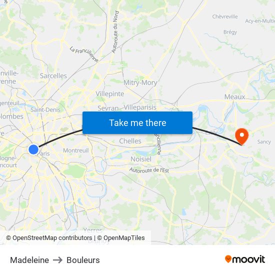 Madeleine to Bouleurs map