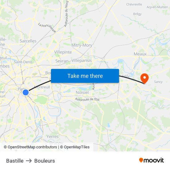 Bastille to Bouleurs map