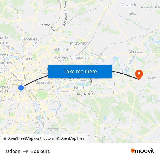 Odéon to Bouleurs map