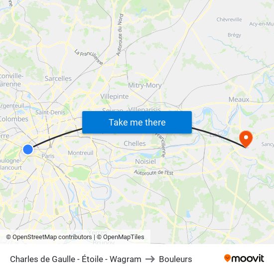 Charles de Gaulle - Étoile - Wagram to Bouleurs map