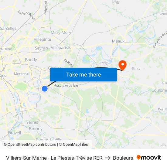 Villiers-Sur-Marne - Le Plessis-Trévise RER to Bouleurs map