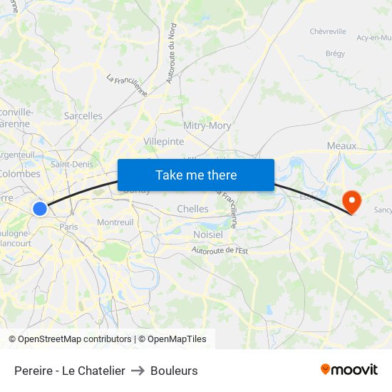 Pereire - Le Chatelier to Bouleurs map