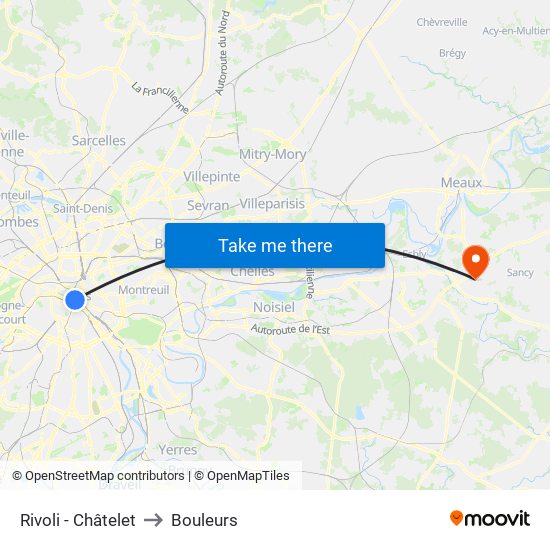 Rivoli - Châtelet to Bouleurs map