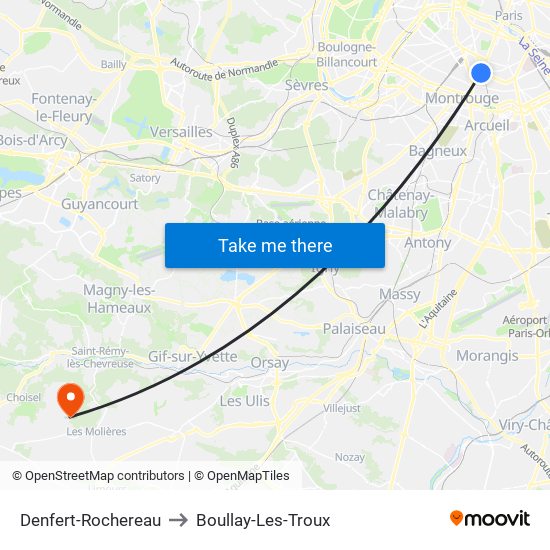 Denfert-Rochereau to Boullay-Les-Troux map