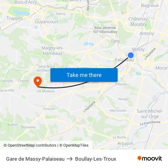 Gare de Massy-Palaiseau to Boullay-Les-Troux map