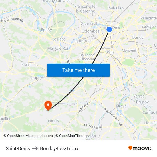 Saint-Denis to Boullay-Les-Troux map