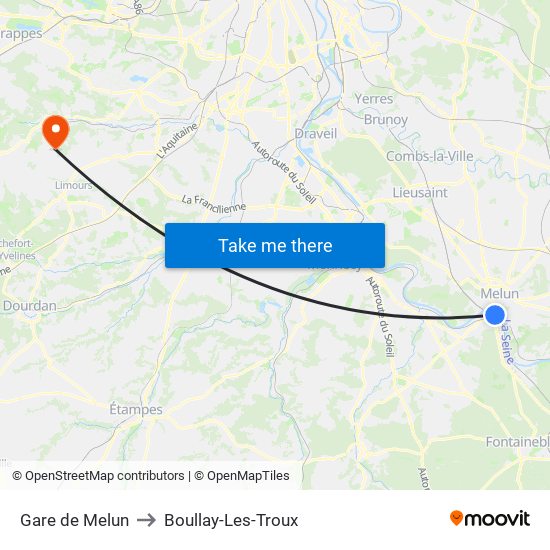 Gare de Melun to Boullay-Les-Troux map