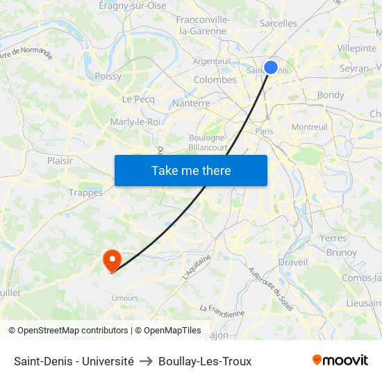 Saint-Denis - Université to Boullay-Les-Troux map