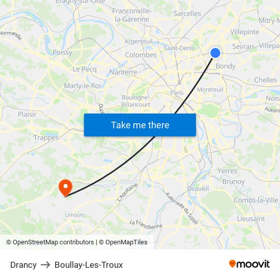Drancy to Boullay-Les-Troux map
