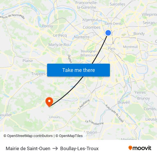 Mairie de Saint-Ouen to Boullay-Les-Troux map