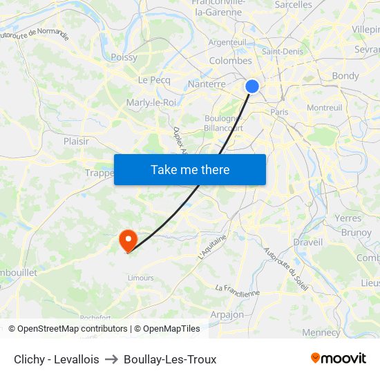 Clichy - Levallois to Boullay-Les-Troux map