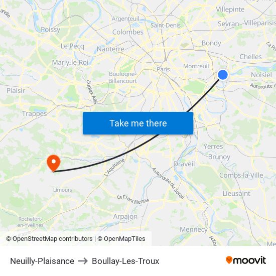 Neuilly-Plaisance to Boullay-Les-Troux map