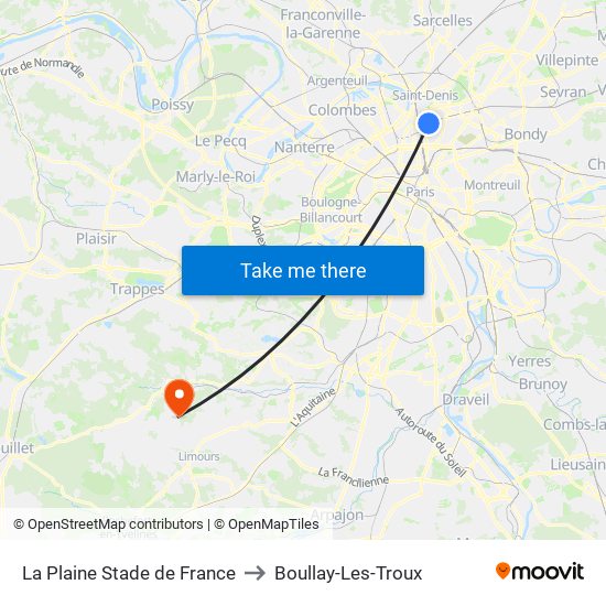 La Plaine Stade de France to Boullay-Les-Troux map
