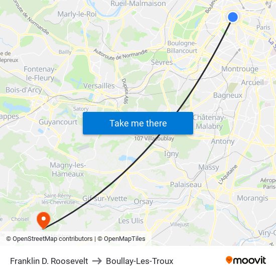 Franklin D. Roosevelt to Boullay-Les-Troux map