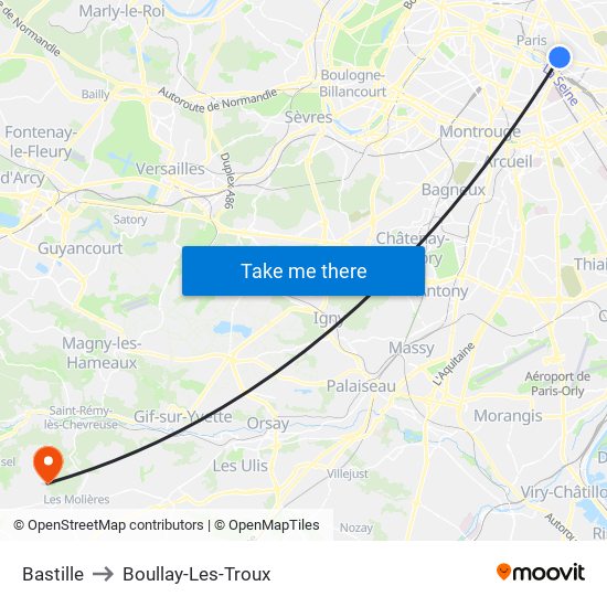 Bastille to Boullay-Les-Troux map
