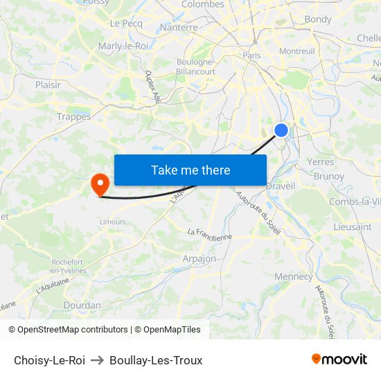 Choisy-Le-Roi to Boullay-Les-Troux map