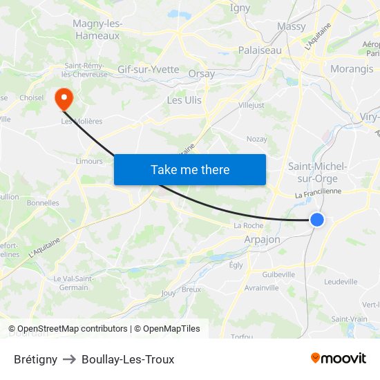 Brétigny to Boullay-Les-Troux map