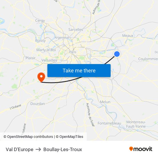 Val D'Europe to Boullay-Les-Troux map