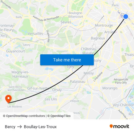 Bercy to Boullay-Les-Troux map
