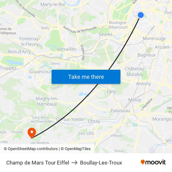 Champ de Mars Tour Eiffel to Boullay-Les-Troux map