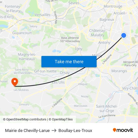 Mairie de Chevilly-Larue to Boullay-Les-Troux map