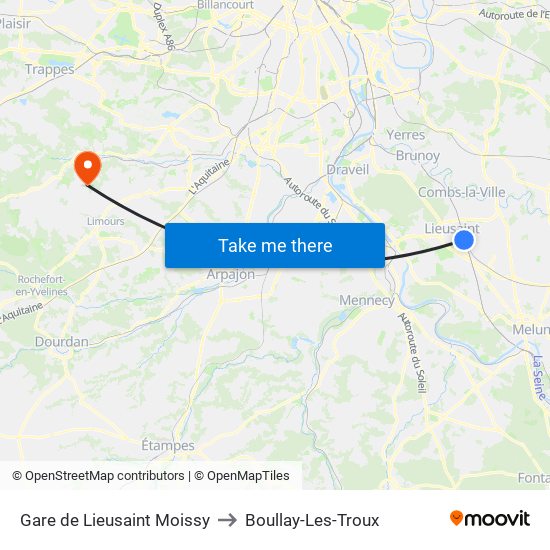 Gare de Lieusaint Moissy to Boullay-Les-Troux map