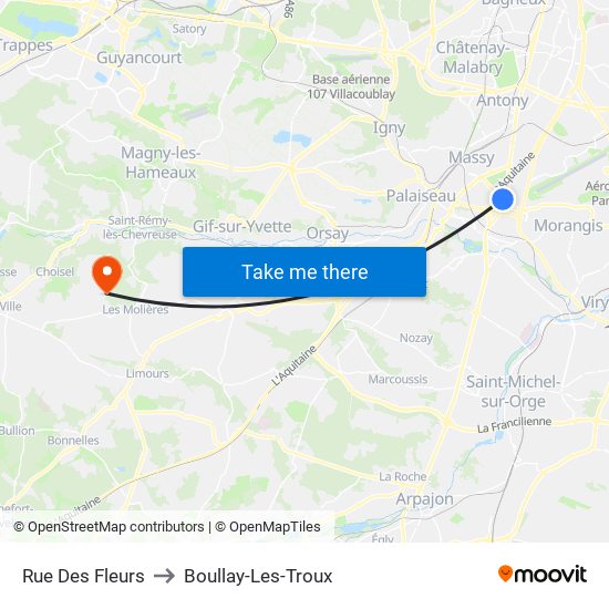 Rue Des Fleurs to Boullay-Les-Troux map