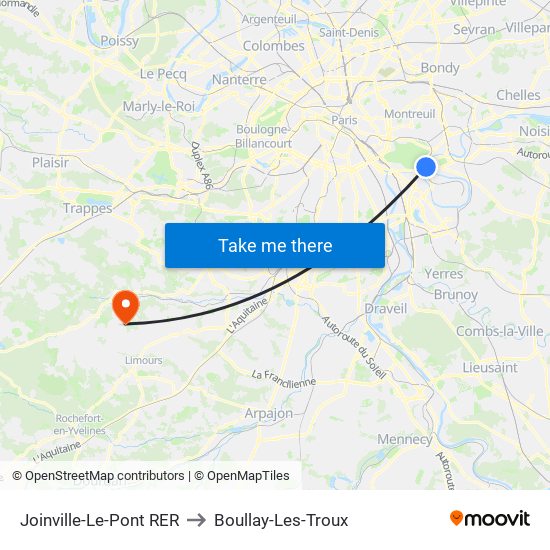 Joinville-Le-Pont RER to Boullay-Les-Troux map