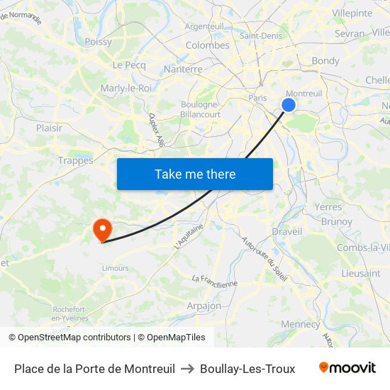 Place de la Porte de Montreuil to Boullay-Les-Troux map