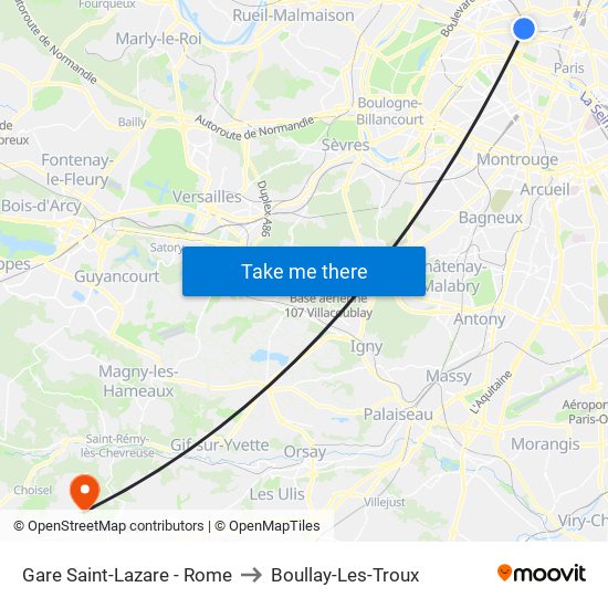 Gare Saint-Lazare - Rome to Boullay-Les-Troux map