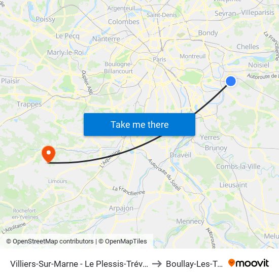 Villiers-Sur-Marne - Le Plessis-Trévise RER to Boullay-Les-Troux map