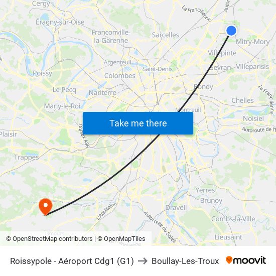 Roissypole - Aéroport Cdg1 (G1) to Boullay-Les-Troux map