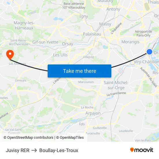 Juvisy RER to Boullay-Les-Troux map