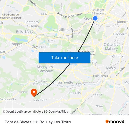 Pont de Sèvres to Boullay-Les-Troux map