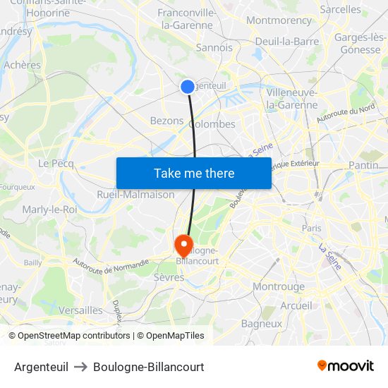 Argenteuil to Boulogne-Billancourt map