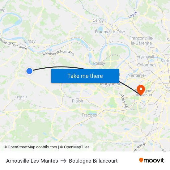 Arnouville-Les-Mantes to Boulogne-Billancourt map