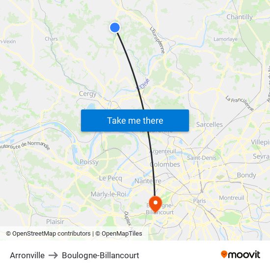 Arronville to Boulogne-Billancourt map