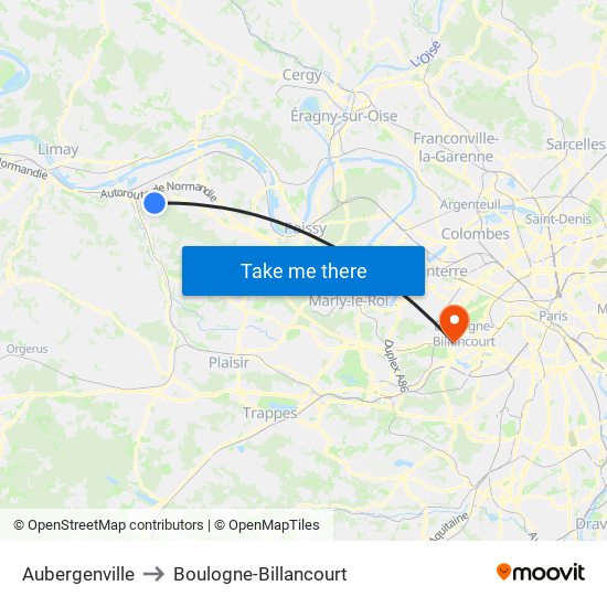 Aubergenville to Boulogne-Billancourt map