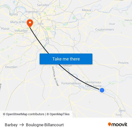 Barbey to Boulogne-Billancourt map