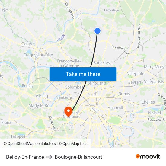 Belloy-En-France to Boulogne-Billancourt map