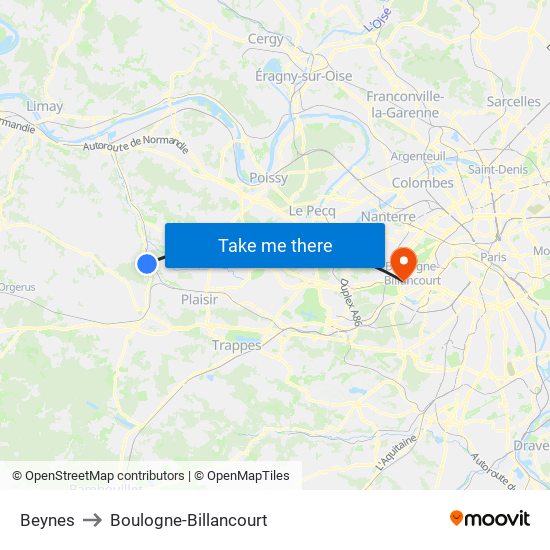 Beynes to Boulogne-Billancourt map